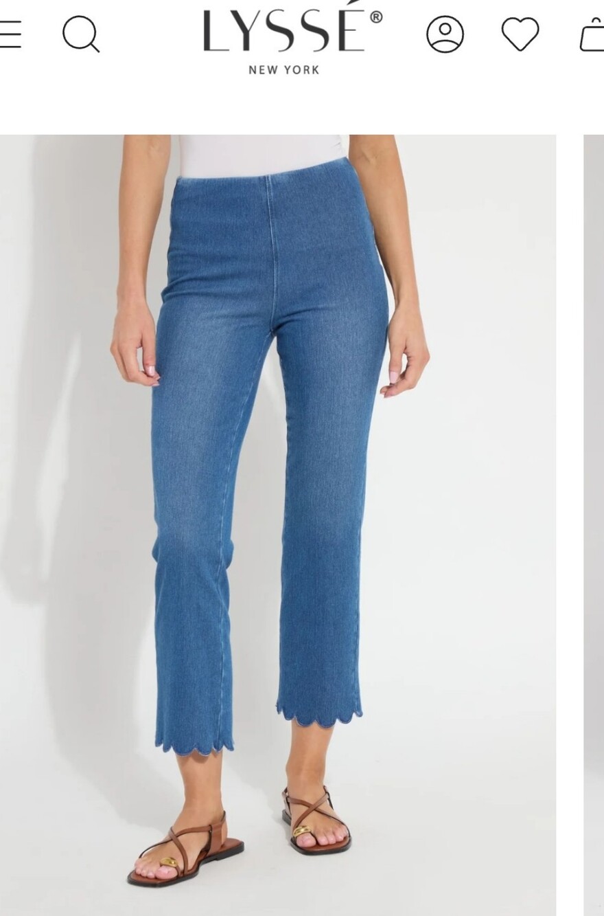 Lysse Denim Blue Scallop-Hem Cropped Jeans XL
